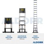 Echelle télescopique 4,40 mètres avec barre stabilisatrice télescopique - ALDORR Professional