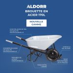 ALDORR Brouette - 170 litres - Acier - 1 Pneu gonflable
