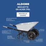 ALDORR Brouette - 170 litres - Acier - 2 Pneus gonflable