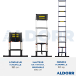 Echelle télescopique 3,20 mètres avec barre stabilisatrice télescopique - ALDORR Professional